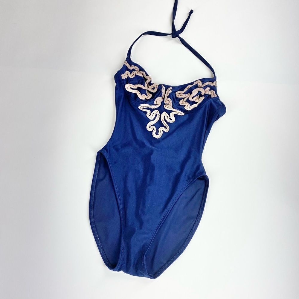 Vintage La Blanca one piece high thigh halter swim suit 10